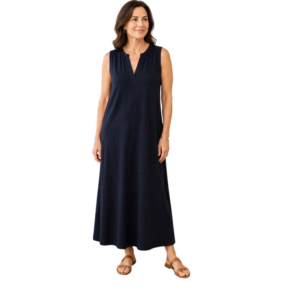 J. Jill Wearever Navy Blue Sleeveless Rayon Stretch Jersey Dress, Petite XLP